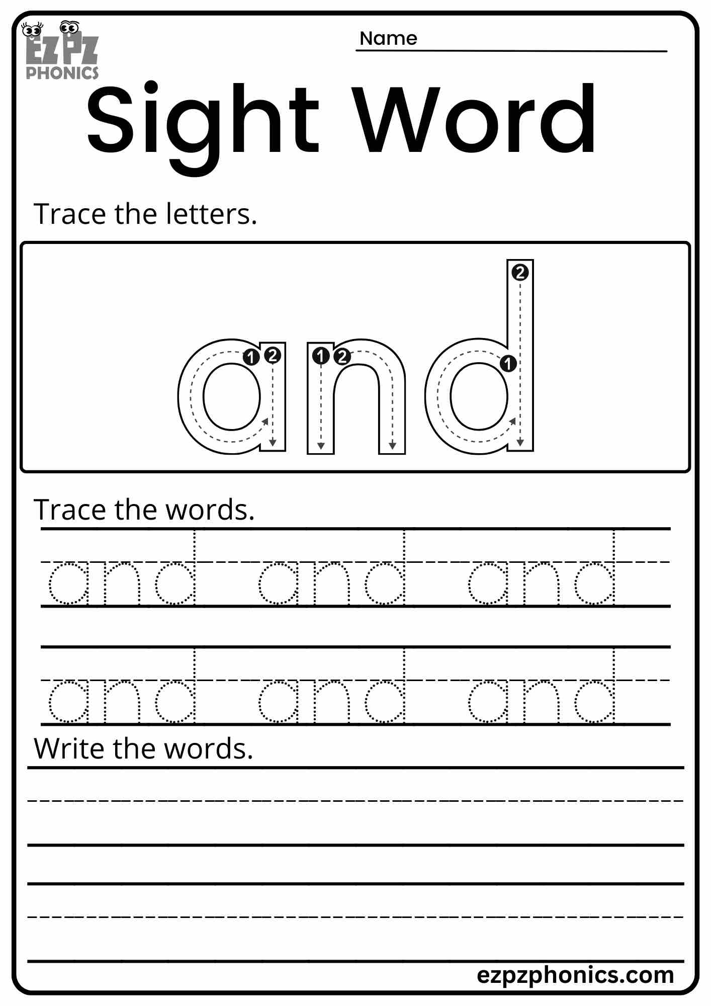 Dolch Sight Word "And" Activity for Early Learners PDF Download